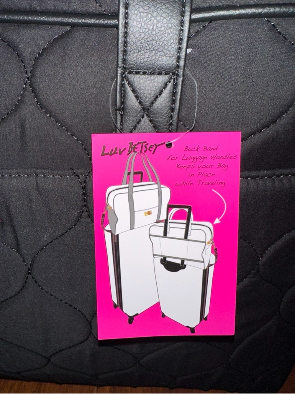 Betsey Johnson Black Quilted Travel Tote with Pink Logo - Picture 2 of 3